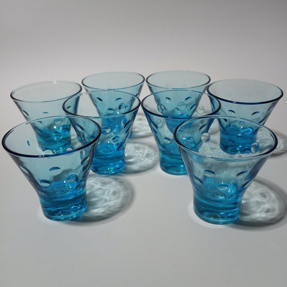 Hazel Atlas Set of 8 Turquoise Capri Dot Glasses
